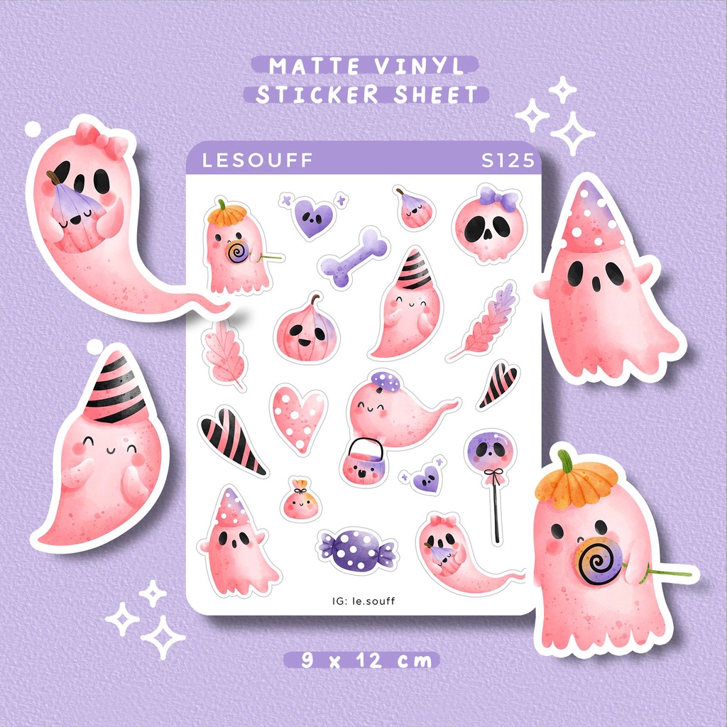 S124 S125- Sticker halloween tông hồng, bullet journal, hình dán sổ tay dễ thương - Lesouff