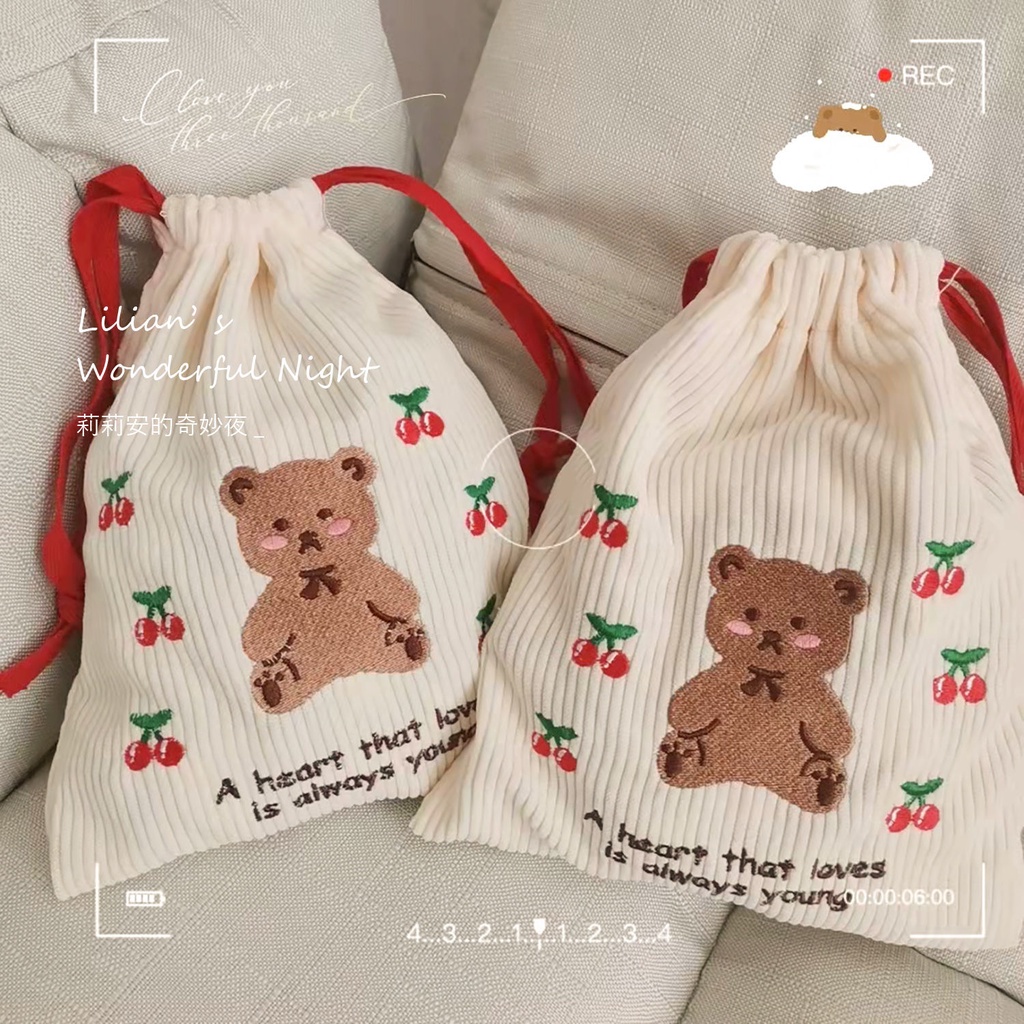 Cherry Teddy Túi Đựng Mỹ Phẩm / Đồ Vệ Sinh Cá Nhân Mang Đi Ra Ngoài Phiên Bản Hàn Quốc Chất Lượng Cao