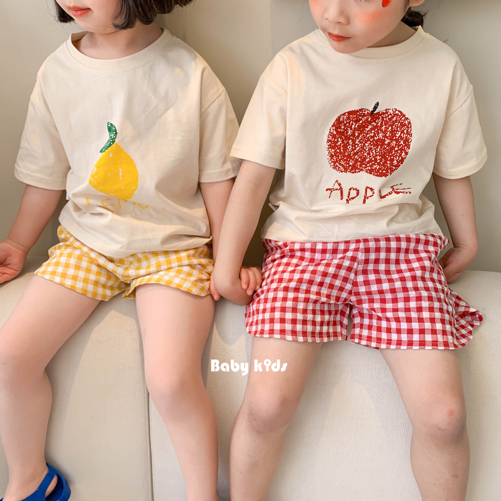 Set Áo Thun Tay Ngắn &amp; Quần Short Caro Cho Bé Trai &amp; Gái