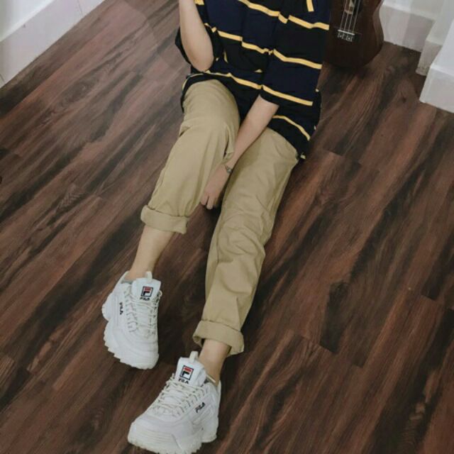 Quần kaki xuông sắn ống siêu hot oversize