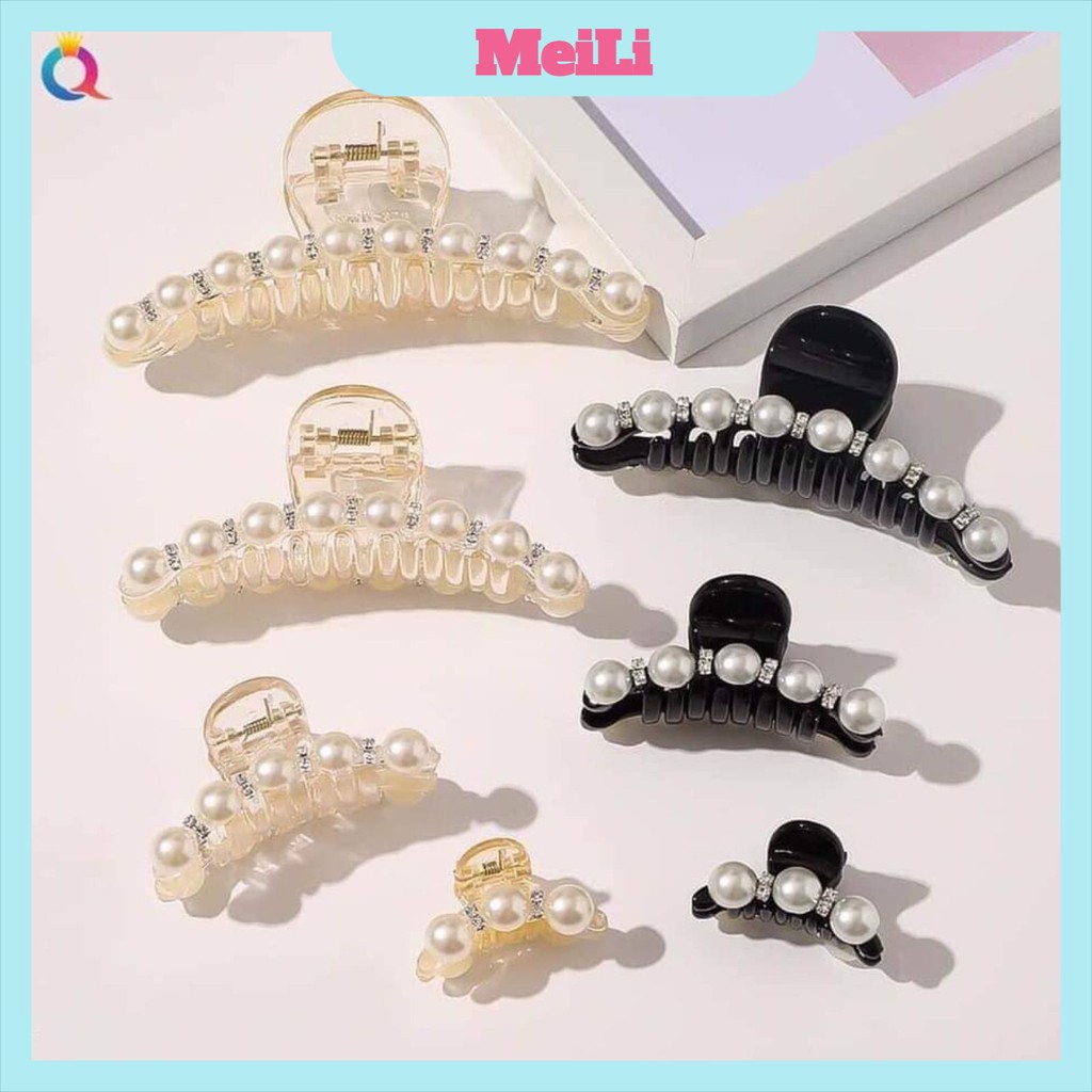 Set 7 Kẹp tóc nữ đính hạt trai - Kẹp Phong cách Hàn Quốc đủ mẫu kèm túi zip