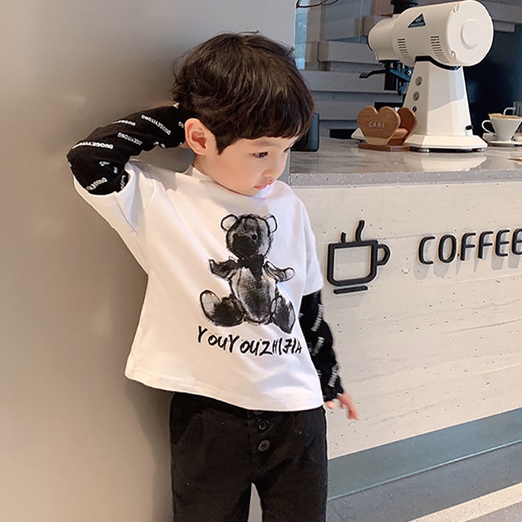 Áo thun cotton tay dài giả 2 lớp thời trang xuân thu Hàn Quốc cho bé trai