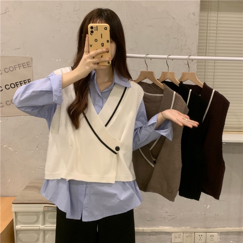 HoneySexy Áo vest nữ cổ chữ V lỏng đan không tay hàng đầu đơn giản thời trang cổ điển gợi cảm | BigBuy360 - bigbuy360.vn