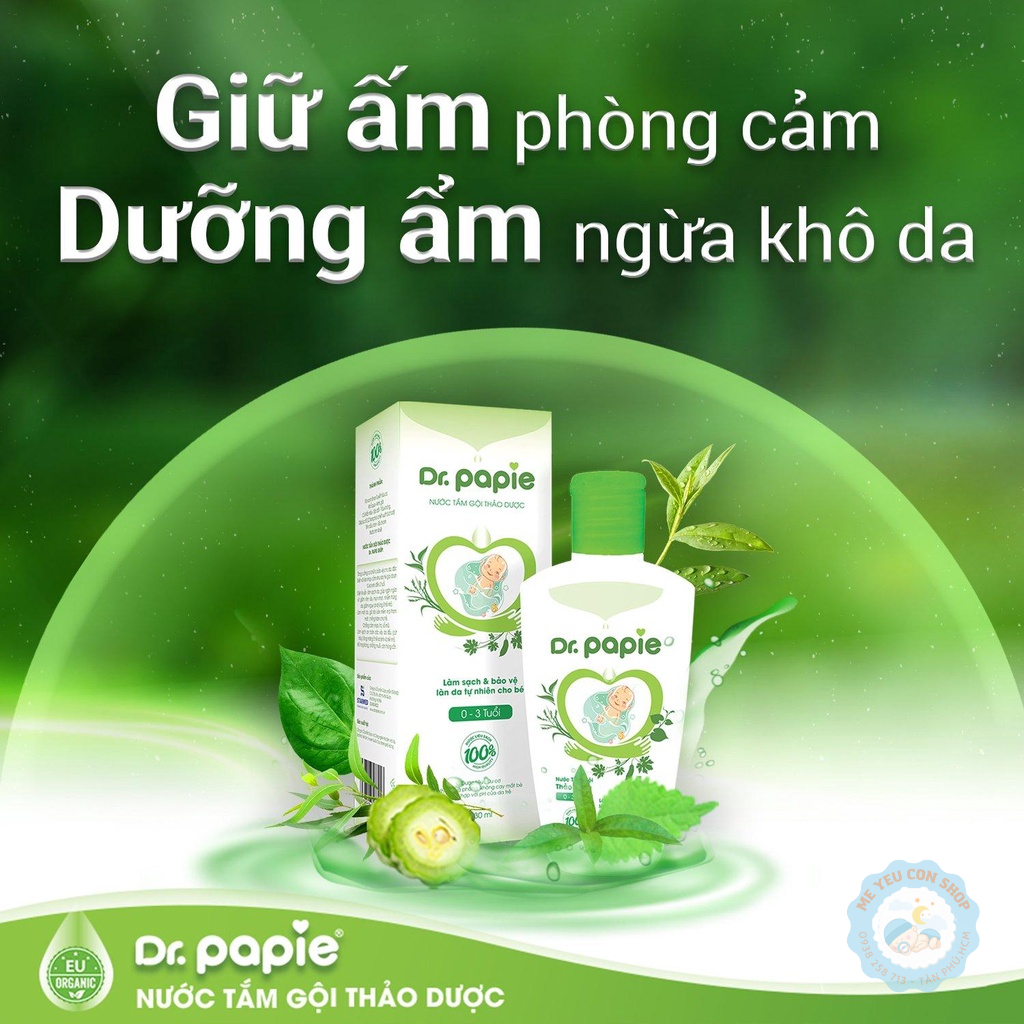 Nước Tắm Gội Thảo Dược Dr Papie 230ml (0-3 tuổi )