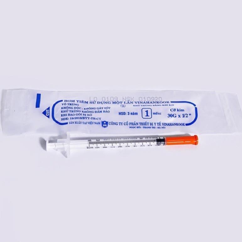 HỘP 100 cây BƠM KIM TIÊM TIỂU ĐƯỜNG INSULIN 1CC 1ML 100iu  VINAHANKOOK