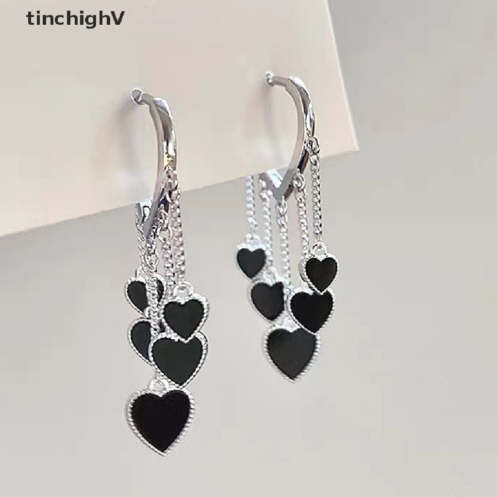 [TinchighV] Bông Tai Tua Rua Hình Trái Tim Màu Đen Thời Trang Mới Thiết Kế Sáng Tạo Cho Nữ [Bán Sỉ]