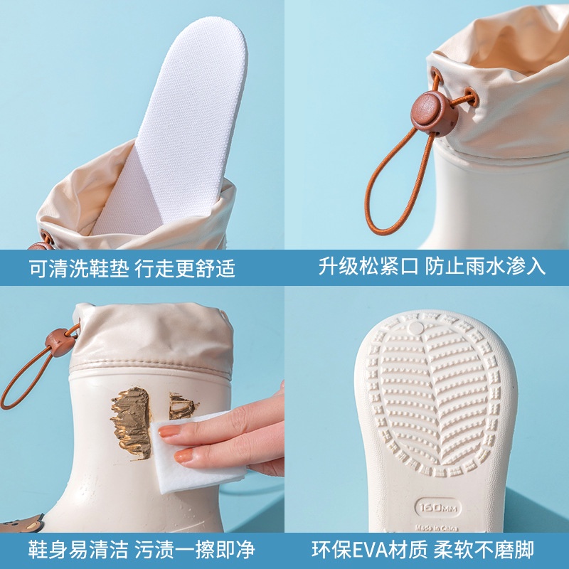 Ủng đi mưa giày đi mưa làm vườn cho bé chống trượt hình gấu nâu dễ thương có lót
