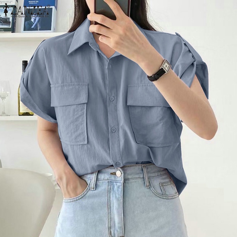 Áo Sơ Mi Cài Nút Trước Tay Dài Màu Trơn Thời Trang Cho Nữ ZANZEA