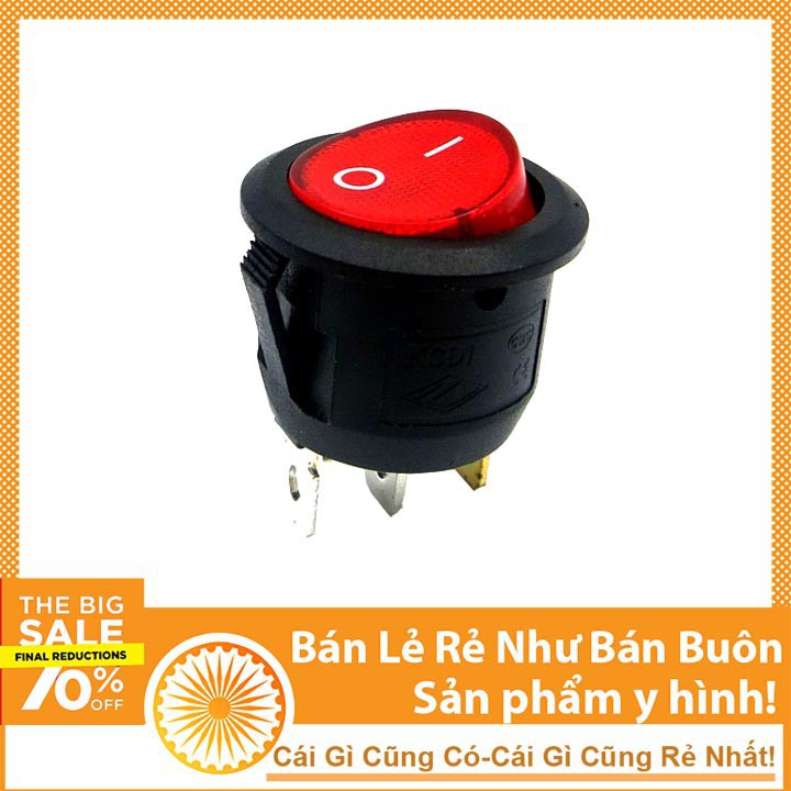 Công Tắc Bập Bênh Tròn Có Đèn 3 Chân KCD2 6A 250V - NTHN