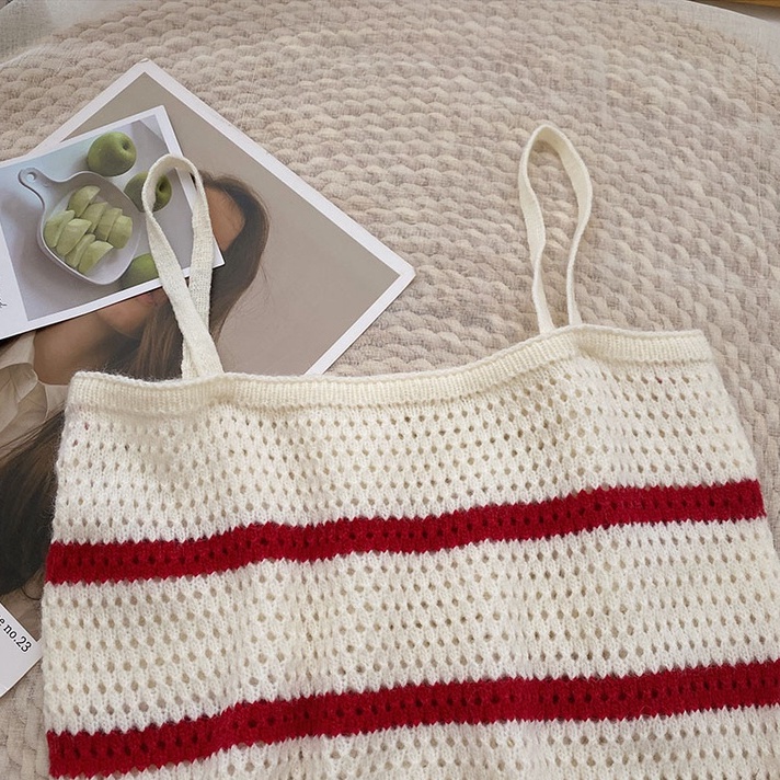 NUZIRO Set đồ  gồm áo hai dây và áo khoác cardigan tay dài dệt kim họa tiết kẻ sọc phong cách Hàn Quốc thời trang cho nữ