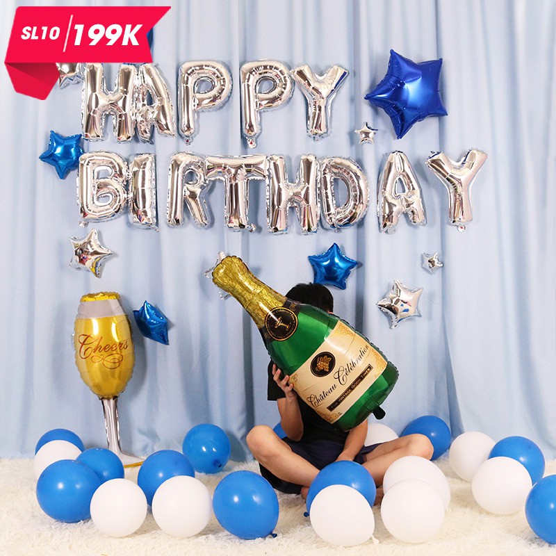 Set Bóng Sinh Nhật HPBD sang chảnh ( tặng kèm bơm bóng và băng dính)