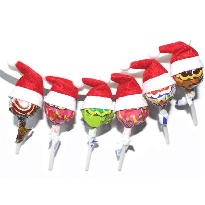 Set 6 Mũ Ông Già Noel Trang Trí Kẹo Mút Dịp Giáng Sinh Cho Nhà Bếp/Tiệc Tùng