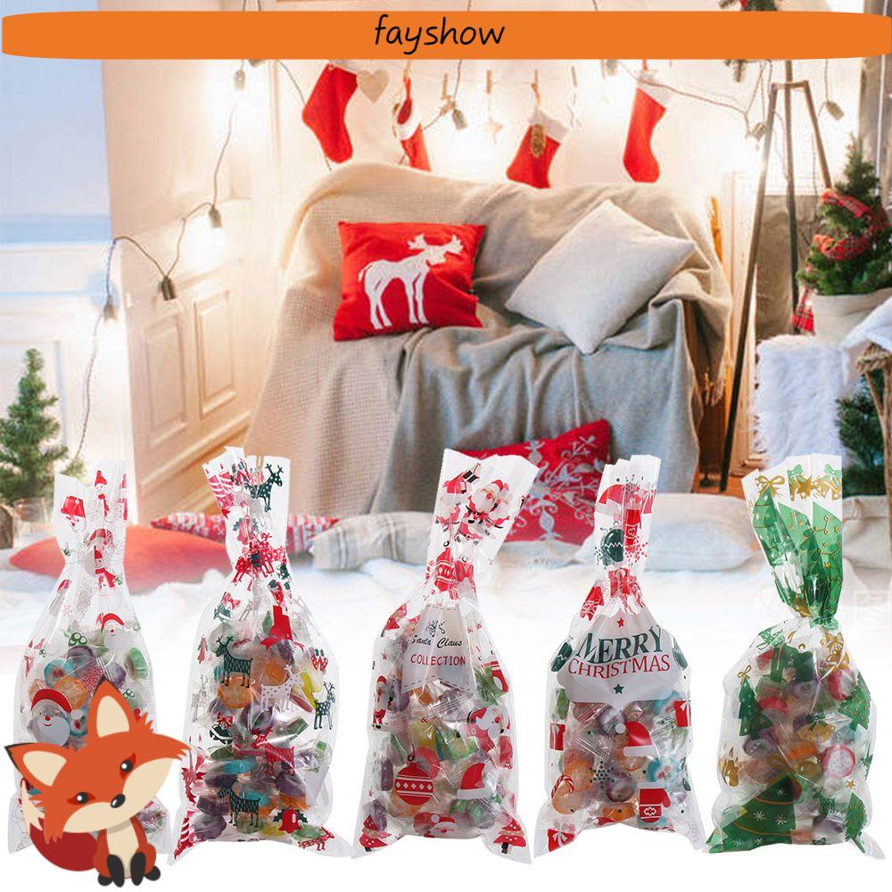 Set 50 Túi Nhựa Đựng Bánh Kẹo Họa Tiết Giáng Sinh Năm Mới
