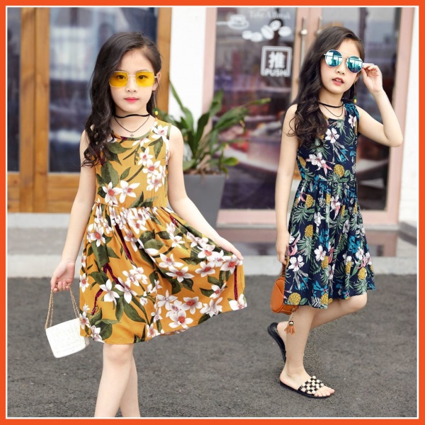 Đầm công chúa chất liệu cotton lụa thời trang mùa hè hàng mới dành cho bé gái 3-12 tuổi