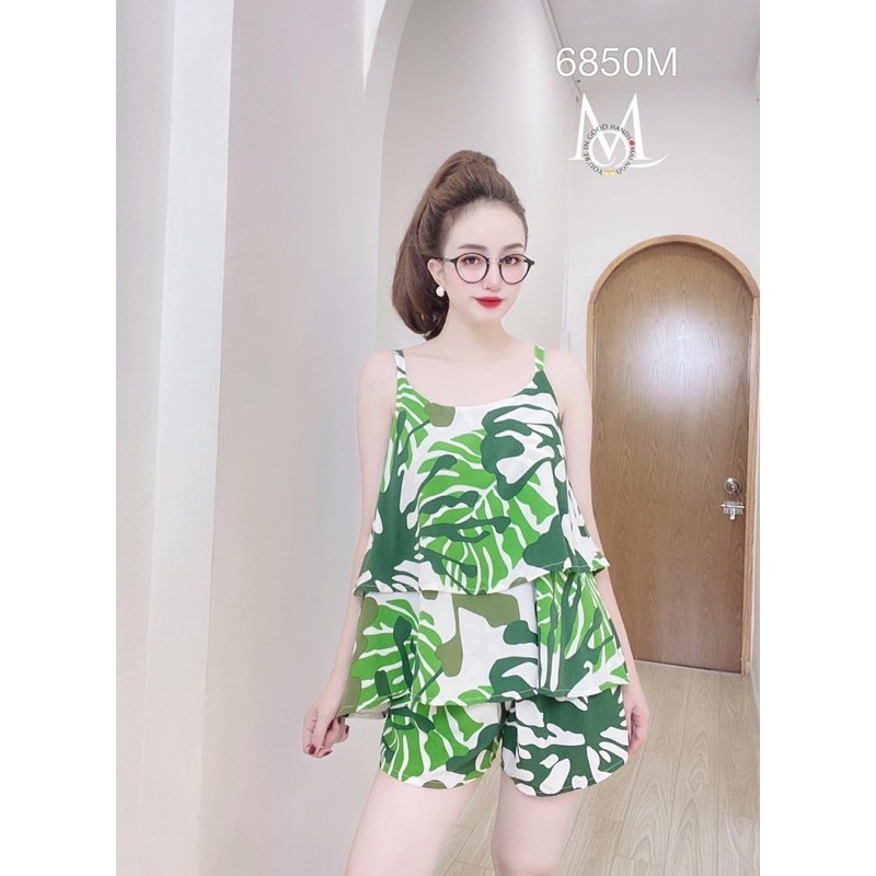 Đồ Mặc Nhà, Bộ Ngủ Nữ Đùi, Áo Dây 2 Tầng Sexy Họa Tiết Dễ Thương Chất Tole Lanh Mát, Mịn, Không Nhăn TH MaiNgo