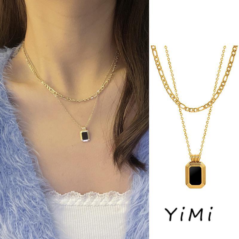 Vòng cổ Hai Lớp Màu Đen Đơn Giản Thời Trang