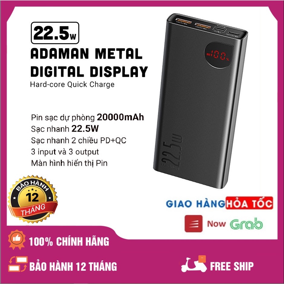 Pin dự phòng sạc nhanh Baseus Adaman Metal Digital Display Quick Charge 22.5W 20.000mAh