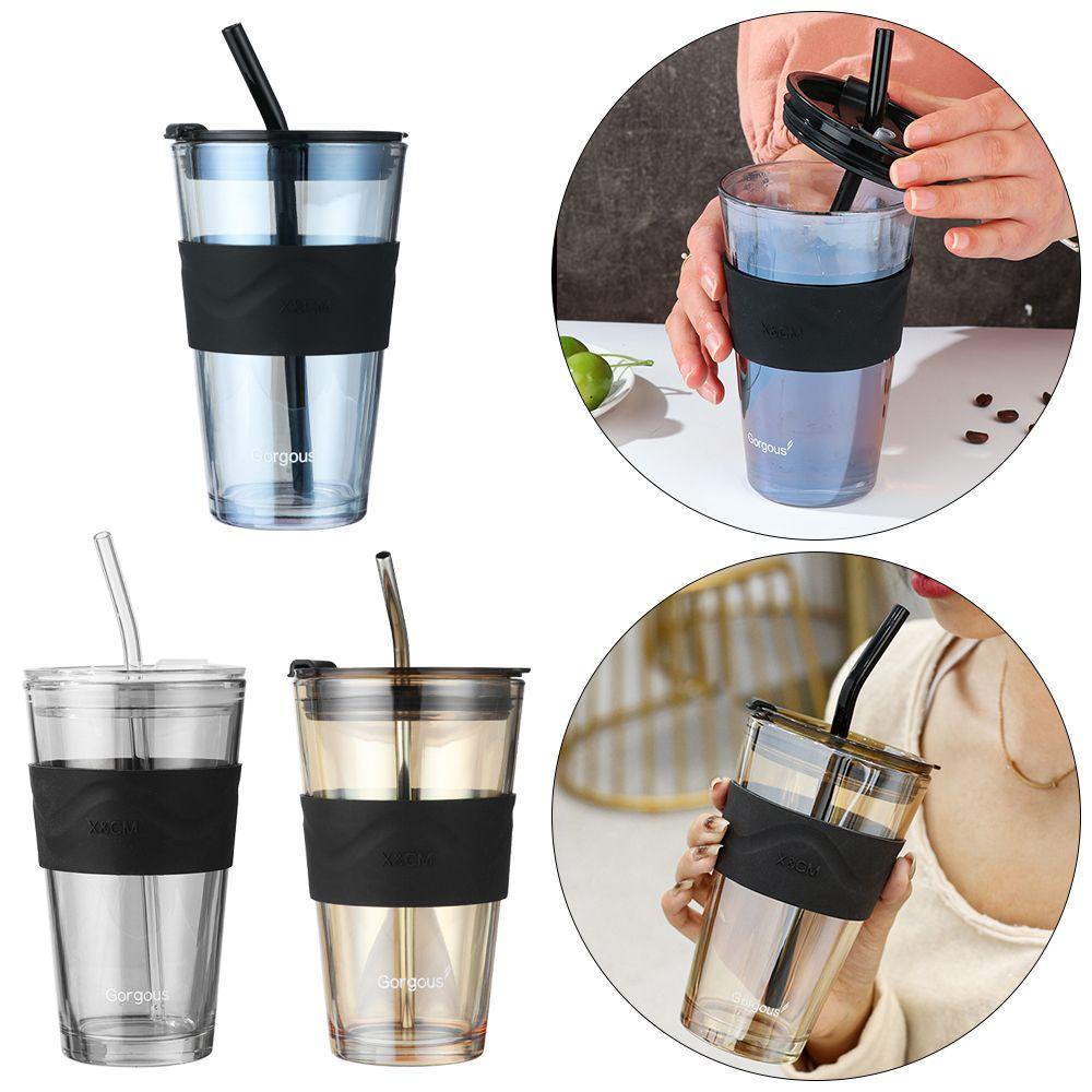 SUENIN Kính Bình Nước Thủy Tinh Chống Tràn Có Ống Hút Tiện Lợi Khi Đi Du Lịch