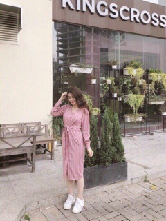 🌻🌻🌻Đầm sọc hồng cột nơ eo🌻🌻🌻