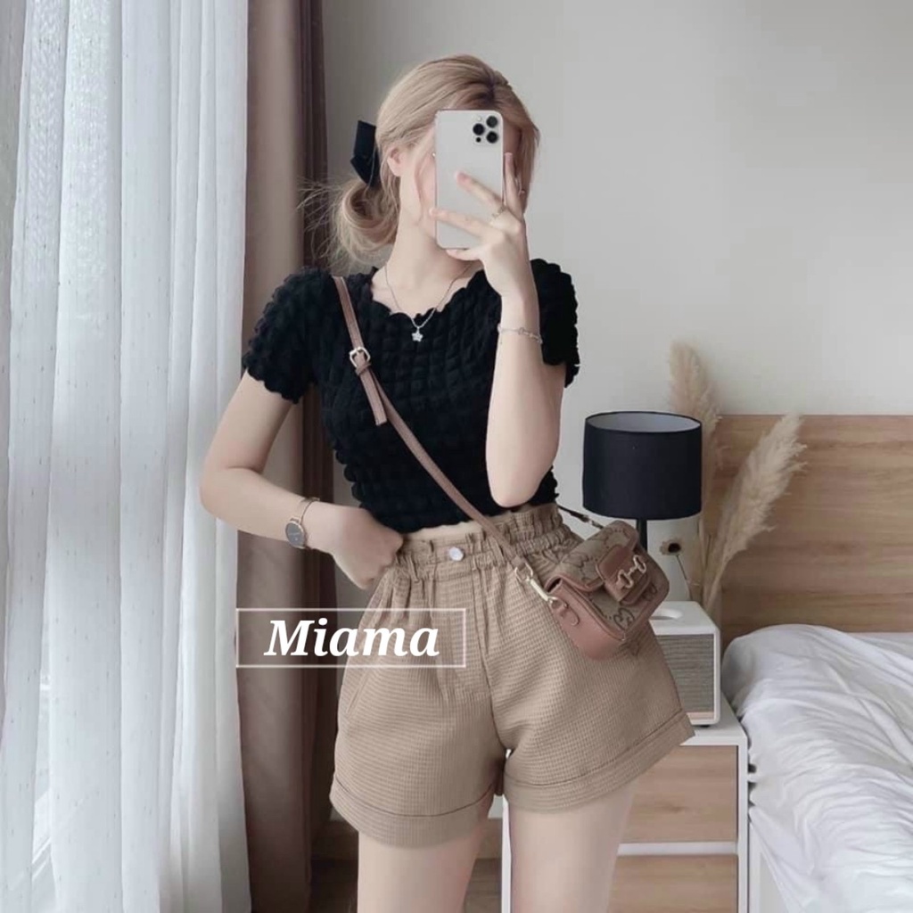 Quần đùi nữ ống rộng cạp lưng cao thun chun mặc nhà vải xốp ong mát Quần short nữ thể thao màu trắng đen đi biển ngủ gym