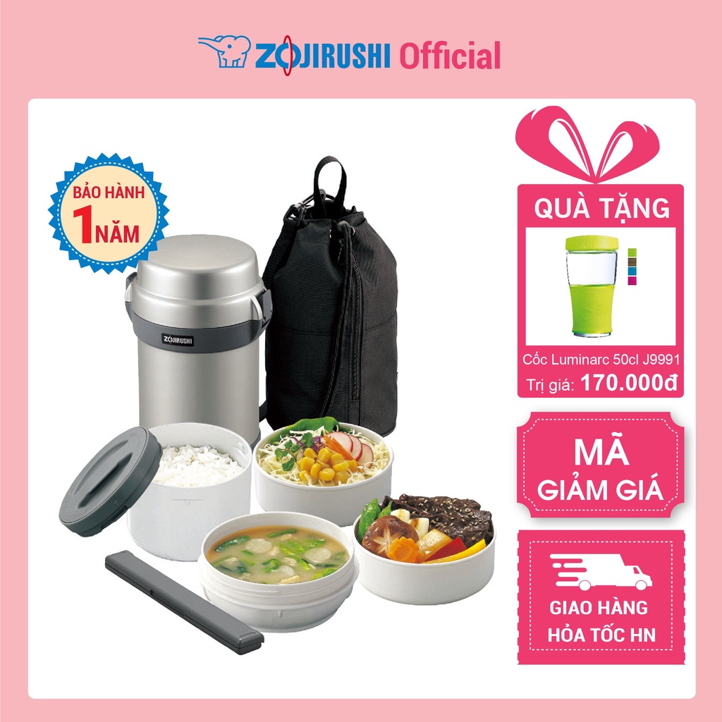 Hộp cơm giữ nhiệt 4 ngăn Zojirushi SL-JAF14-SA 1,27L, hàng chính hãng, bảo hành 1 năm