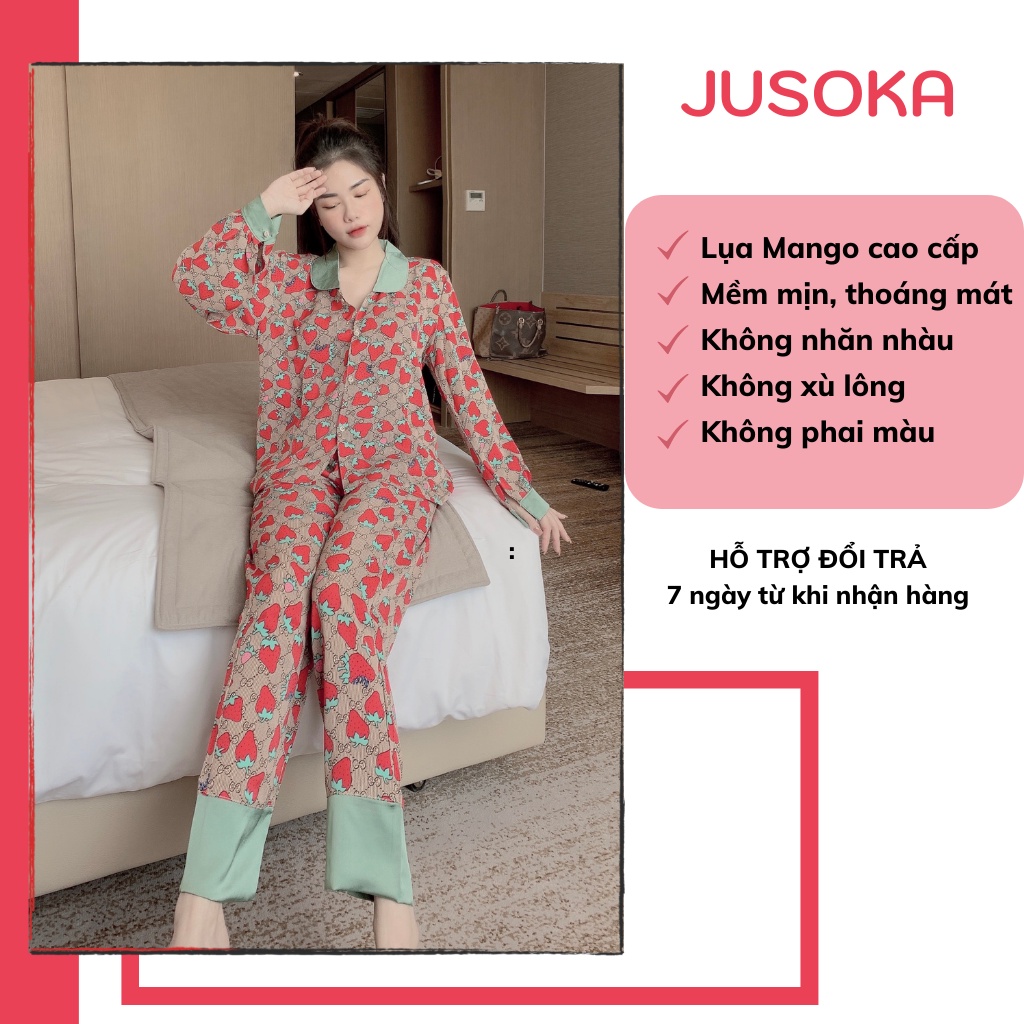 Đồ bộ nữ lụa ngủ pijama dễ thương mặc nhà dài tay quần dài JUSOKA