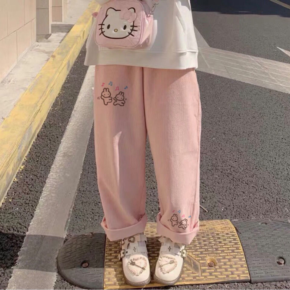 Quần Cotton Ống Rộng Lưng Cao In Hình Thỏ Đáng Yêu | BigBuy360 - bigbuy360.vn