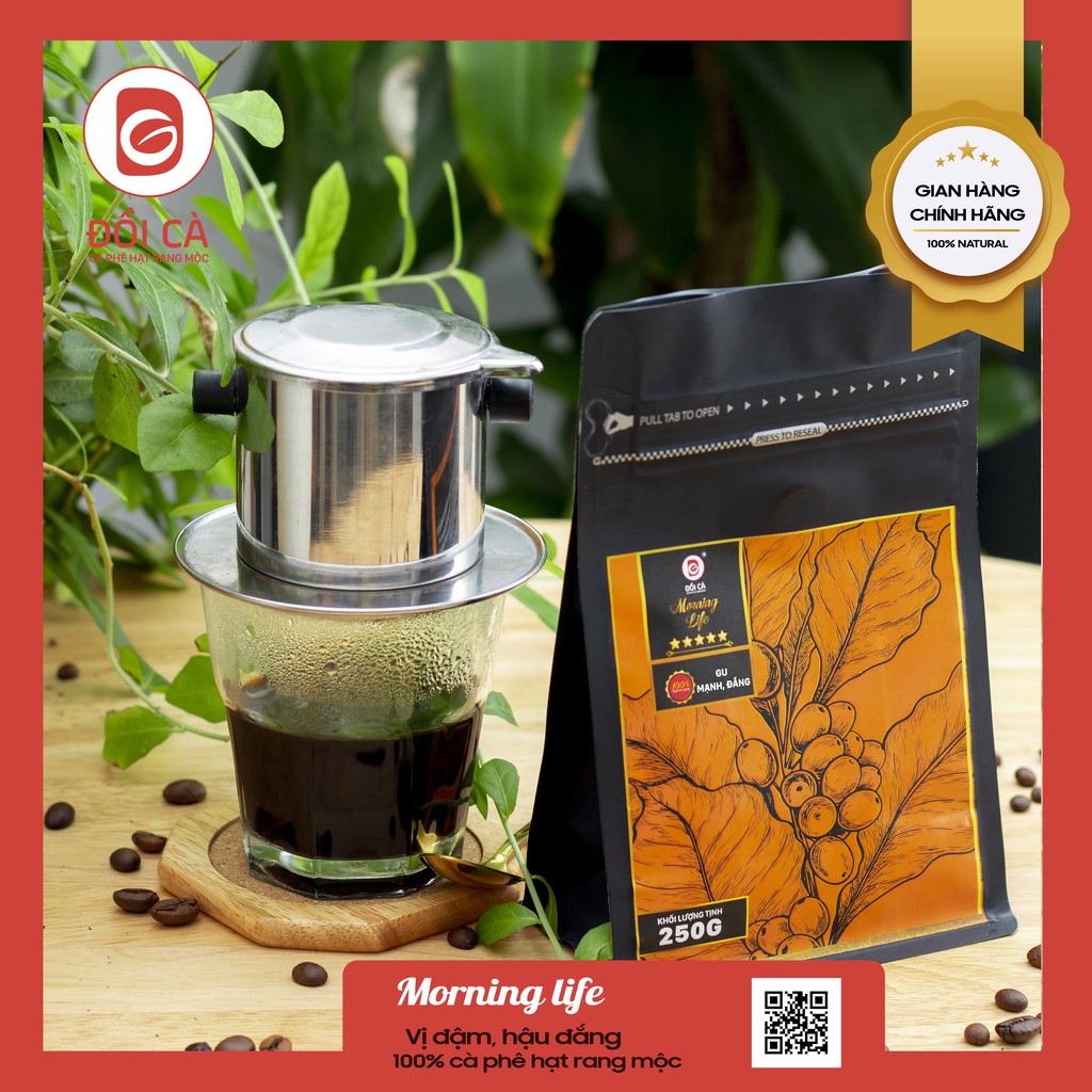Cà phê Đồi Cà rang xay nguyên chất Morning Life cà phê pha phin.  Túi 250g, 500g, 1kg. Tặng TÚI THƠM | BigBuy360 - bigbuy360.vn