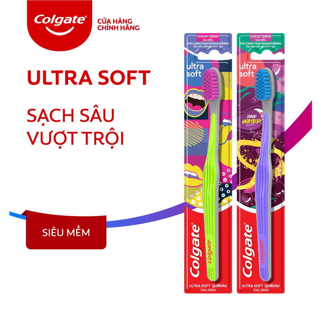 Combo 2 Bàn chải đánh răng Colgate Ultra Soft siêu mềm (Màu ngẫu nhiên)
