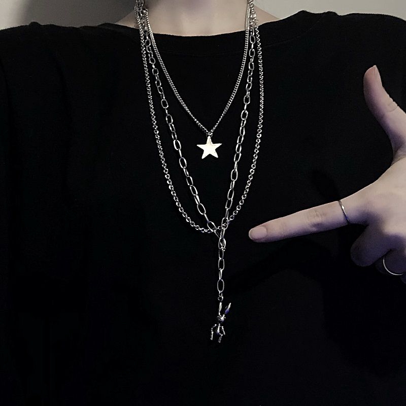 Dây Chuyền Nhiều Lớp Mặt Hình Thỏ Và Ngôi Sao Phong Cách Hip Hop