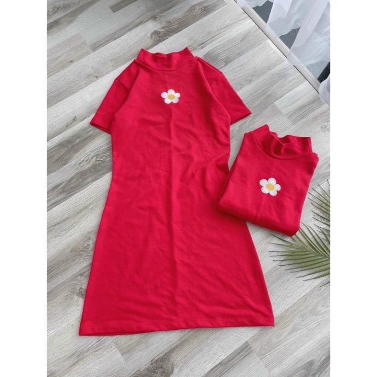 Váy Suông Đỏ, Đầm Thun Cổ Tròn Thêu Họa Tiết Hoa Cúc Hàng Quảng Châu Cao Cấp Trend Năm 2021. | BigBuy360 - bigbuy360.vn