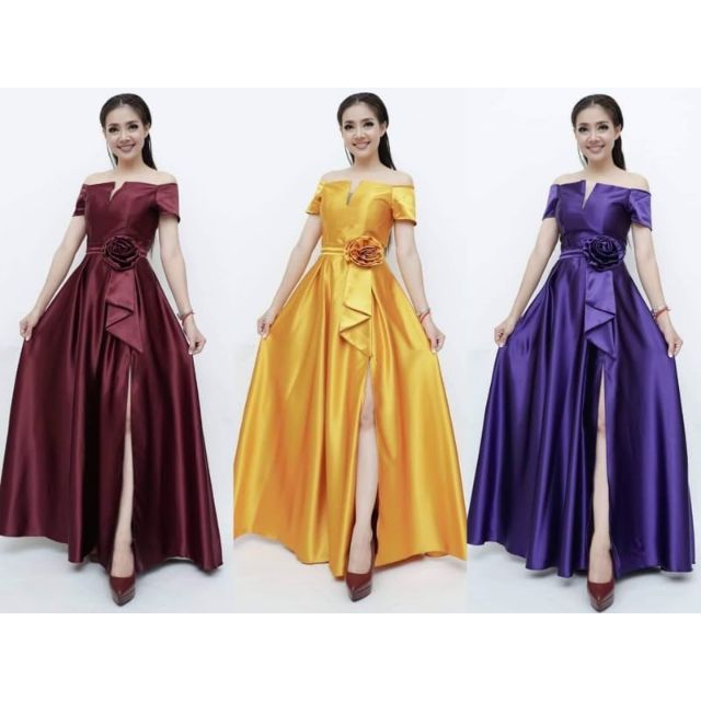 Đầm dạ hội bẹt vai đính hoa xinh xắn