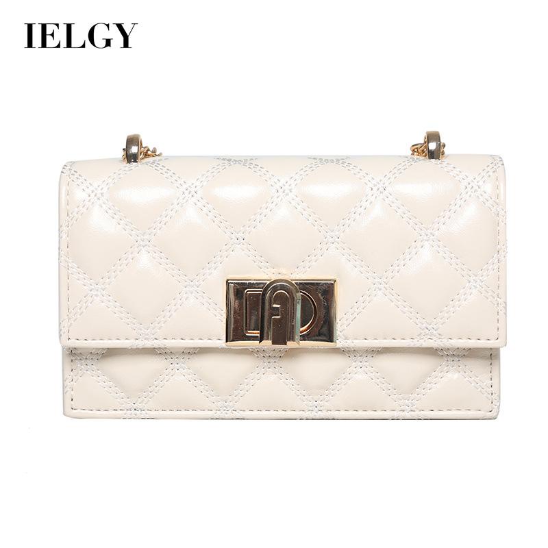 Túi đeo chéo IELGY kẻ hình thoi có khoá cài dây mắt xích phong cách Hàn Quốc cho nữ