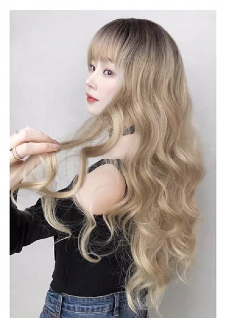 Tóc giả nữ đẹp 🥰FREESHIP🥰 Tóc giả nguyên đầu omber vàng tây xoăn bồng bềnh
