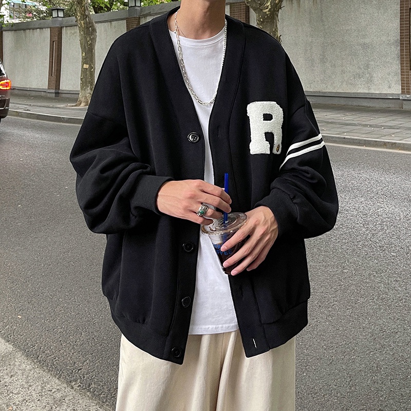 Áo Khoác Cardigan Nam Thêu Chữ v Thời Trang  Mỏng Cổ Chữ V Thêu Họa Tiết Thời Trang Xuân Thu Cho