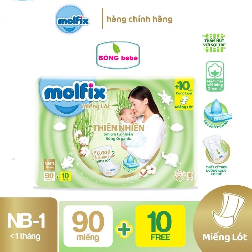 Miếng lót sơ sinh organic Molfix- Super Jumbo Newborn1 (dưới 1 tháng tuổi)- Gói to 90+10 miếng