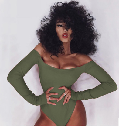 W[]-Women’s Autumn Long-sleeved Bodysuit Fashion Solid Color Boat Neck Tight High Waist Jumpsuit