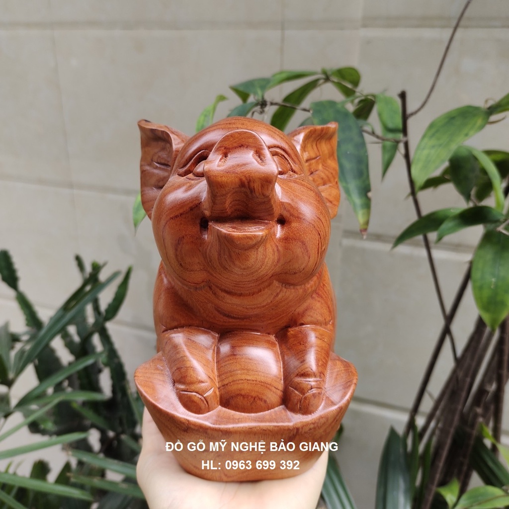 Tượng con lợn gỗ hương cao 20 ngang 12 sâu 13 cm