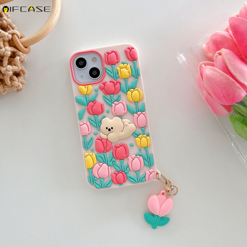 Ốp Điện Thoại Silicone Mềm Chống Sốc In Hình Hoa Tulip 3D Cho iPhone 13 12 11 Pro Max XS Max XR X 7 8 Plus