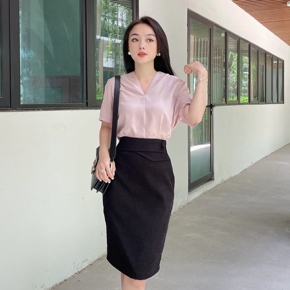 Chân Váy Công Sở Nữ NHẬT VY Dáng Bút Chì Dây Kéo Chất Nhung Màu Đen, Xanh, Nâu - D2358