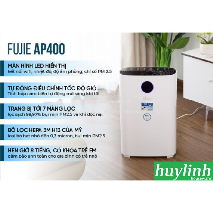 [Mã ELHAMS5 giảm 6% đơn 300K] Máy lọc không khí Fujie AP400 - 48m2- Hepa 3M - Điều khiển Wifi