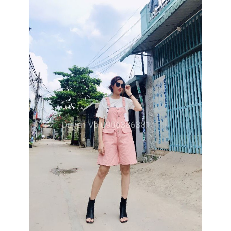 Yếm Kaki đùi màu hồng cao cấp from dáng rộng (video hình thật) | BigBuy360 - bigbuy360.vn