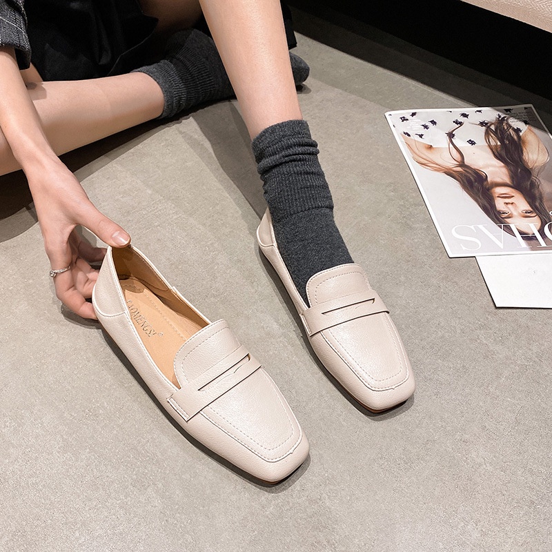 Giày Lười Da Mềm Mũi Vuông Thanh Lịch Hợp Thời Trang Size 33-43