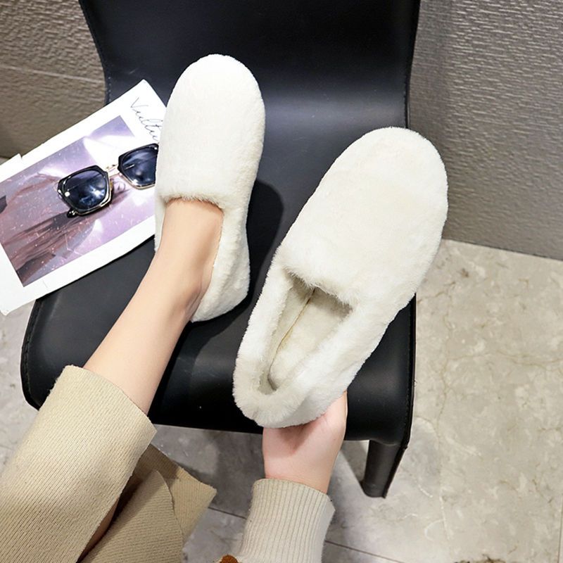 Giày lười phối lông xù phong cách Hàn Quốc trẻ trung cho nữ