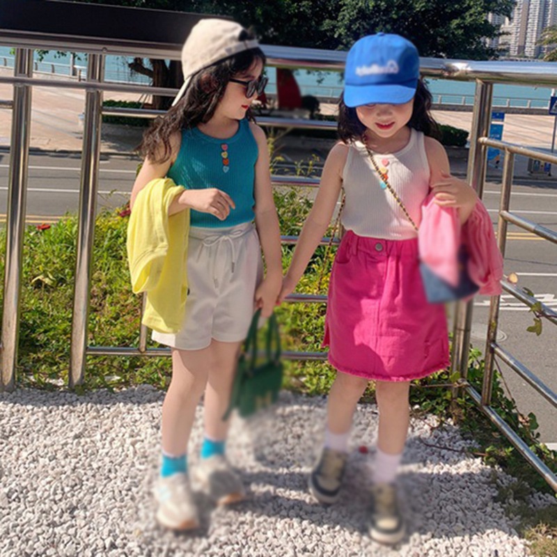 Áo Không Tay Màu Sắc Đơn Giản Dễ Phối Đồ Thời Trang Mùa Hè Cho Bé Gái