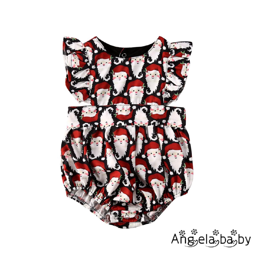 ⓗღ✯Christmas Infant Baby Girl Ruffle Santa Print Romper Bodysuit Overall Clothes