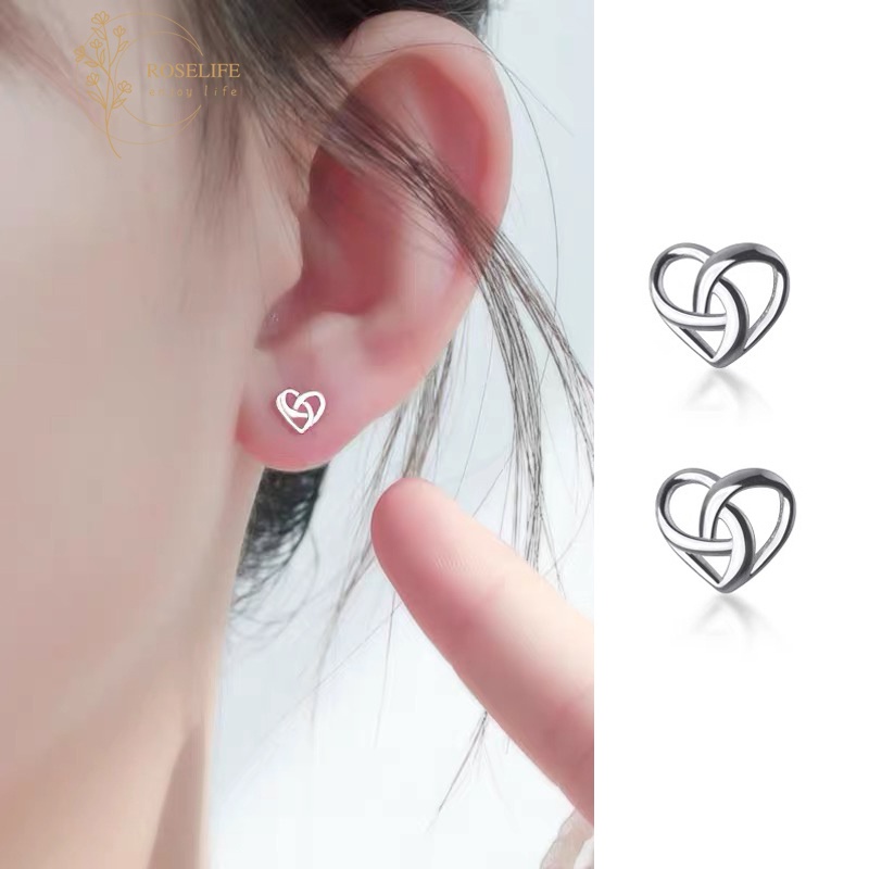 Đôi bông tai bạc s925 mặt hình trái tim đơn giản thời trang chống dị ứng