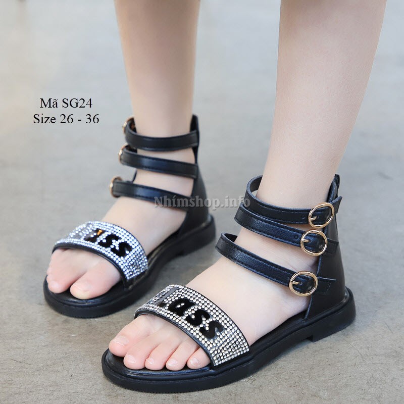 Sandal bé gái 3 – 12 tuổi Class phong cách Vintage da mềm khóa kéo sau siêu xinh SG24