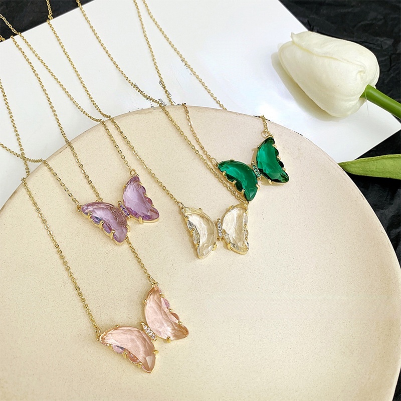 Vòng cổ mặt hình bướm trong suốt thời trang cho nữ