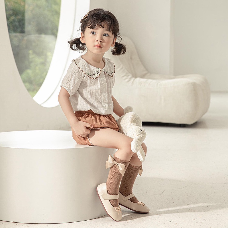 Vớ Cotton Cao Tới Gối Phối Nơ Xinh Xắn Dành Cho Bé Gái 0-6 Tuổi